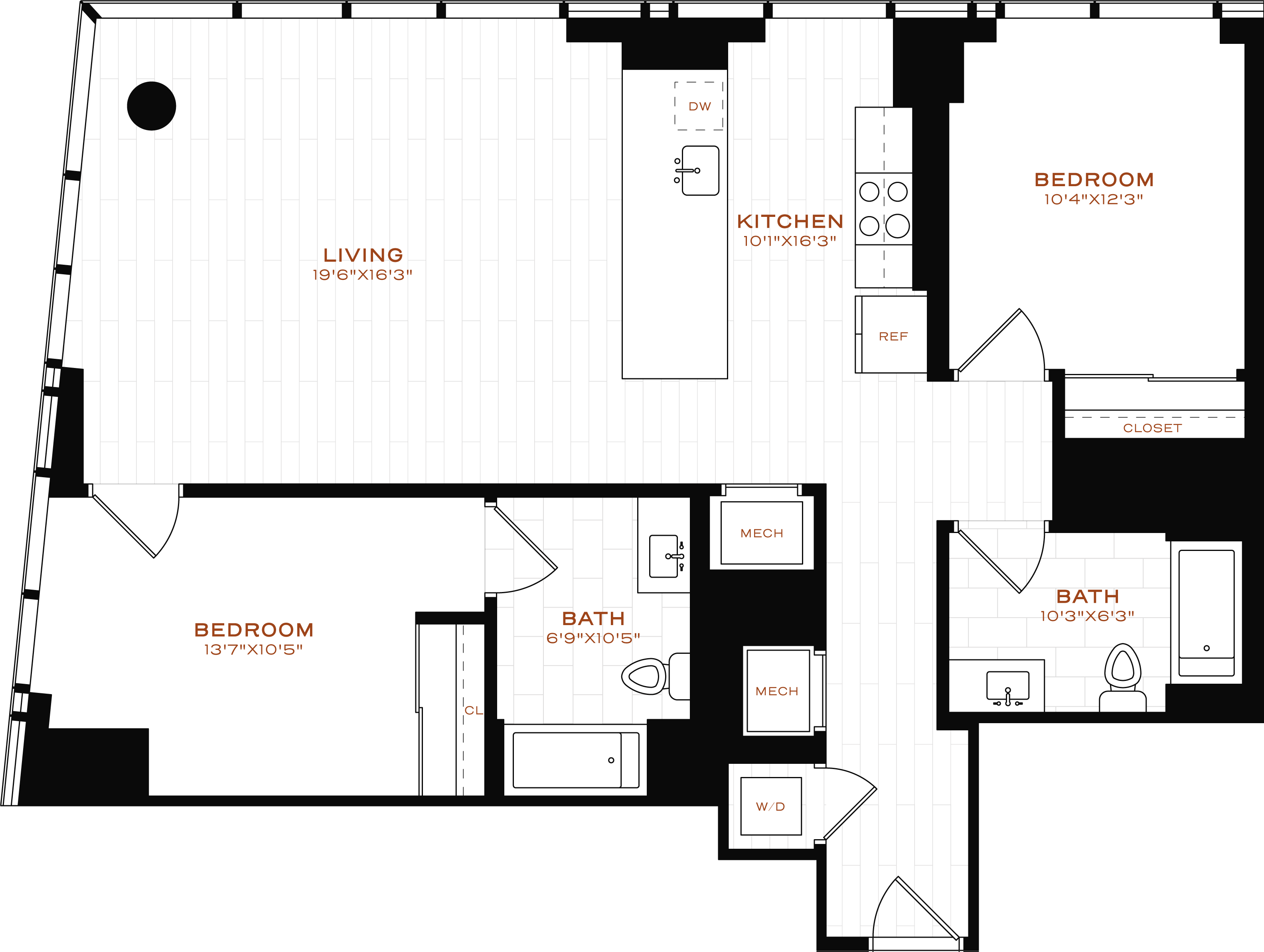 Rendering of the 2 Bed-2 Bath-T-11 Floor Plan